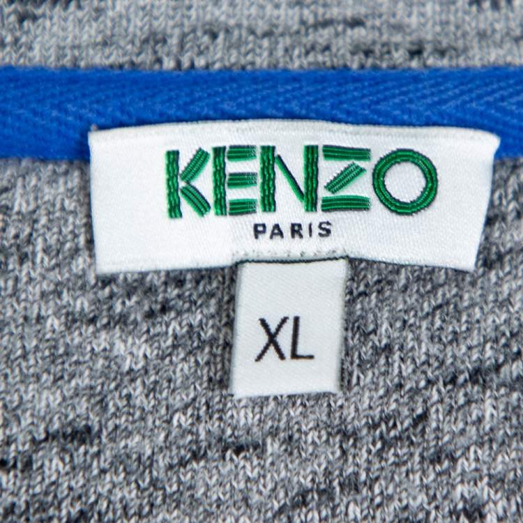 Pre Owned Kenzo Grey Multi Icon Embroidered Logo Applique Long Sleeve Sweatshirt XL