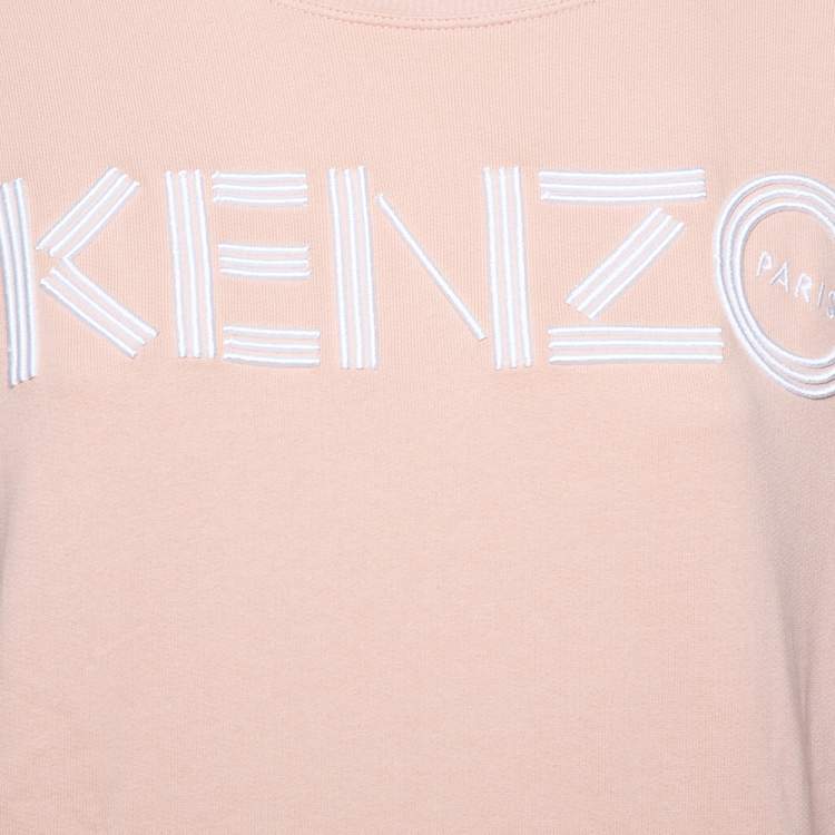 Pre Owned Kenzo Salmon Pink Logo Embroidered Knit Sweatshirt S