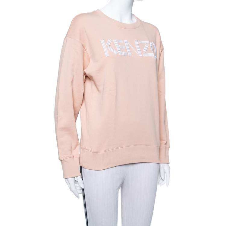 Pre Owned Kenzo Salmon Pink Logo Embroidered Knit Sweatshirt S