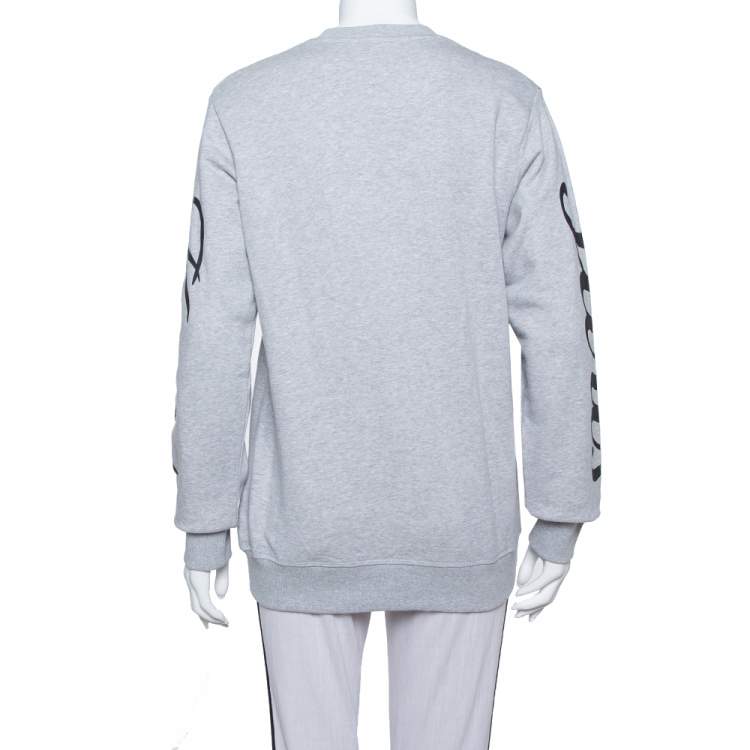 Pre Owned Kenzo Grey Knit Flying Tiger Embroidery Detail Sweatshirt XS