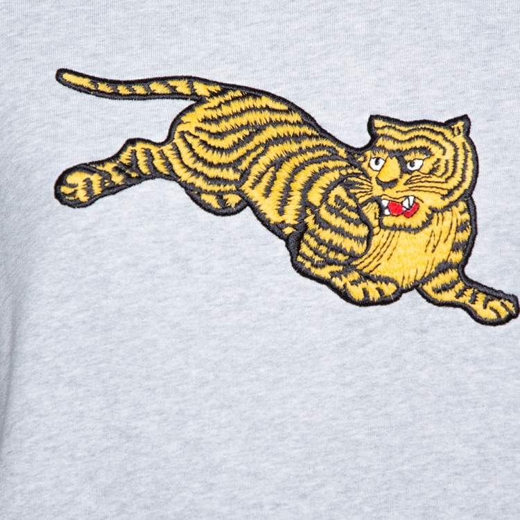 Pre Owned Kenzo Grey Knit Flying Tiger Embroidery Detail Sweatshirt XS