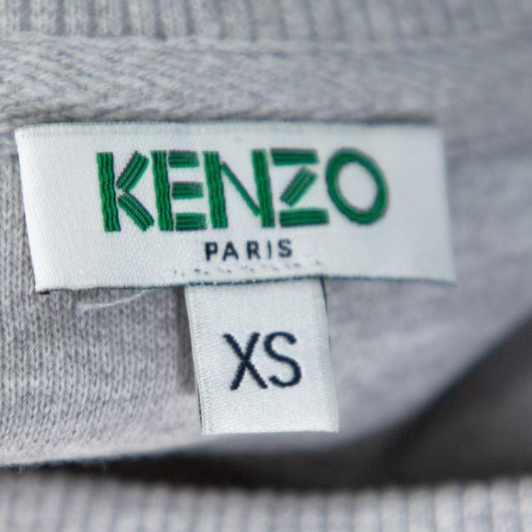 Pre Owned Kenzo Grey Knit Flying Tiger Embroidery Detail Sweatshirt XS