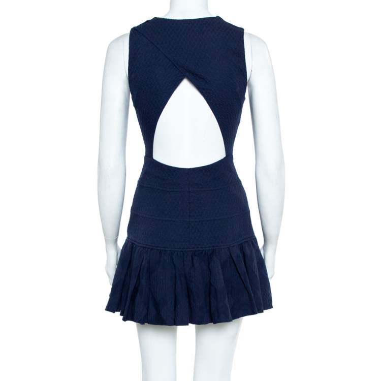 مملوكة مسبقًا Kenzo Navy Blue Cotton Jacquard Ruffle Detail Sleeveless Mini Dress S