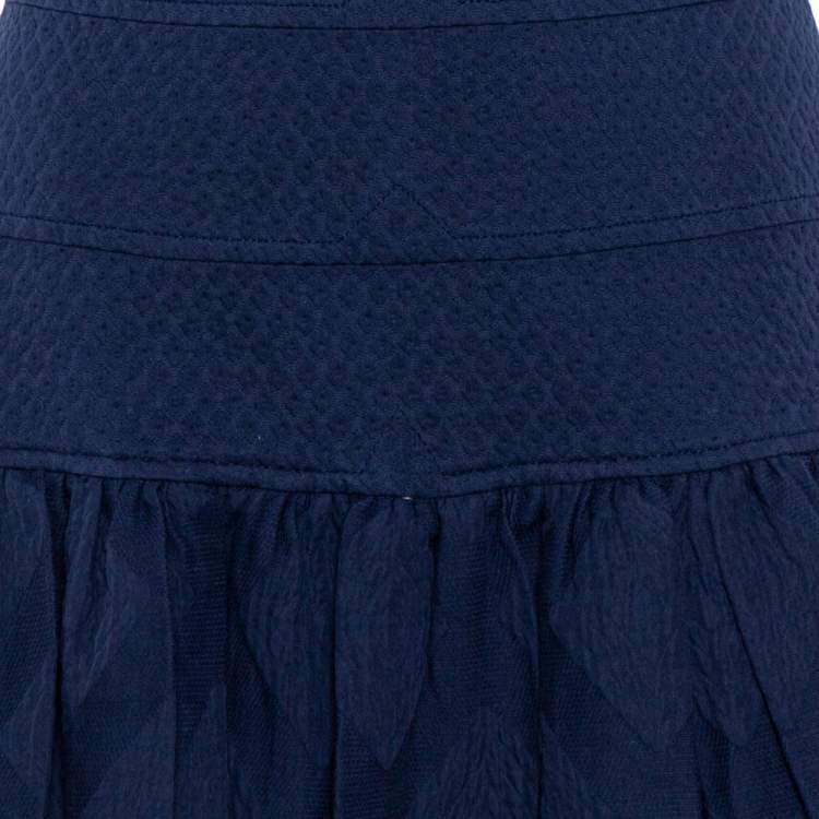 مملوكة مسبقًا Kenzo Navy Blue Cotton Jacquard Ruffle Detail Sleeveless Mini Dress S
