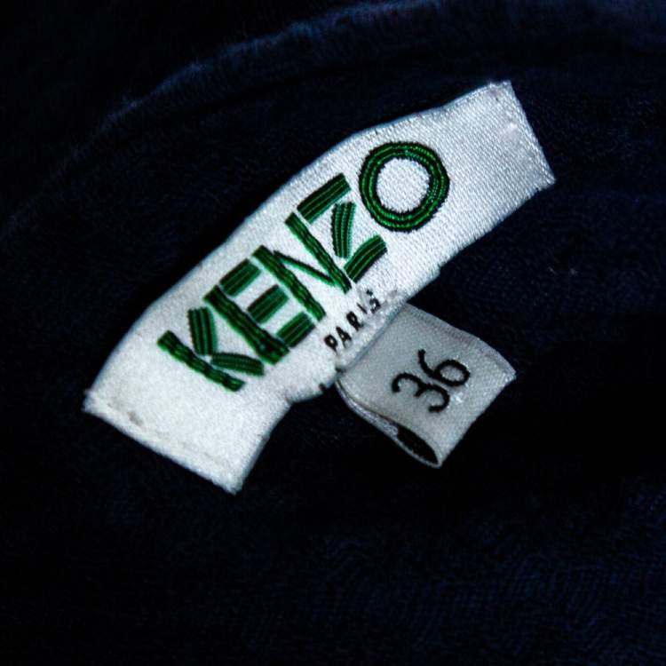 مملوكة مسبقًا Kenzo Navy Blue Cotton Jacquard Ruffle Detail Sleeveless Mini Dress S