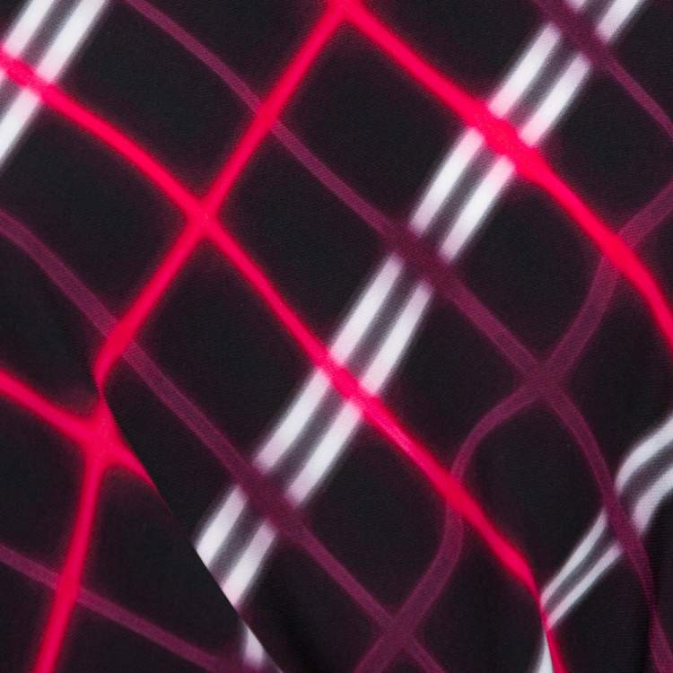 Pre Owned Kenzo Black Plaid Pattern Printed Crepe Waist Inset Tie Detail Top M