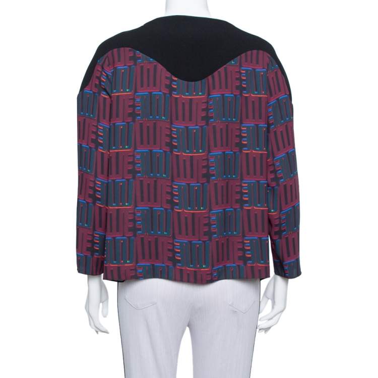 Pre Owned Kenzo Burgundy & Black Printed Crepe Top M