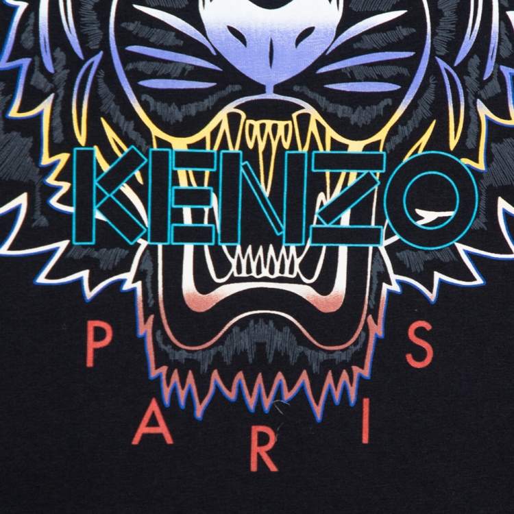 Pre Owned Kenzo Black Gradient Tiger Printed Cotton Crewneck T Shirt M