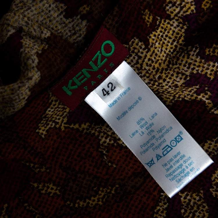 Pre Owned Kenzo Brown Abstract Printed Wool Front Tie Detail Light Weight Jacket L