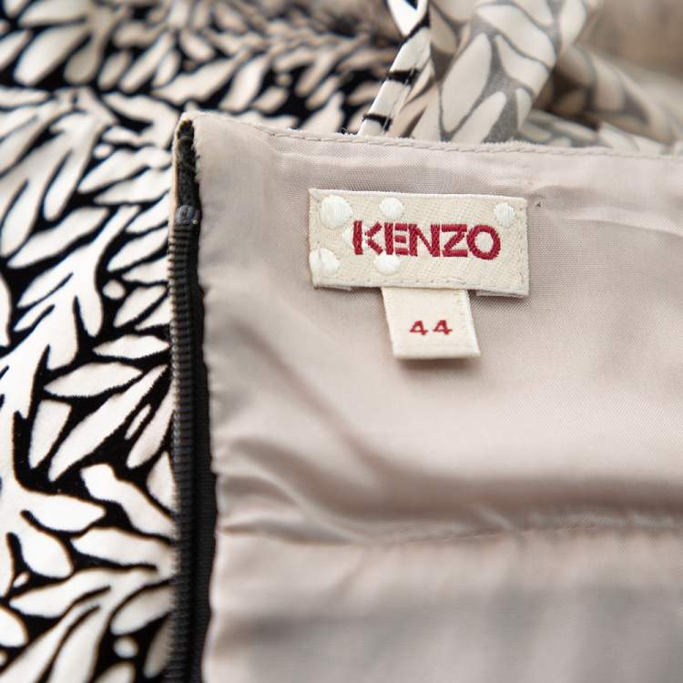 Pre Owned Kenzo Monochrome Silk Devore Paneled Detail Flared Maxi Dress L