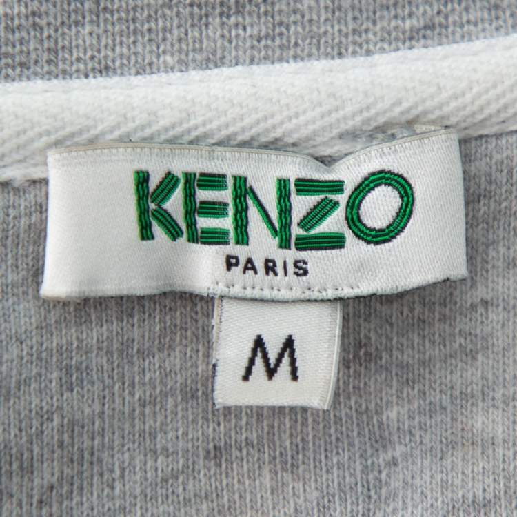 Pre Owned Kenzo Grey Tiger Motif Embroidered Cotton Sweatshirt M