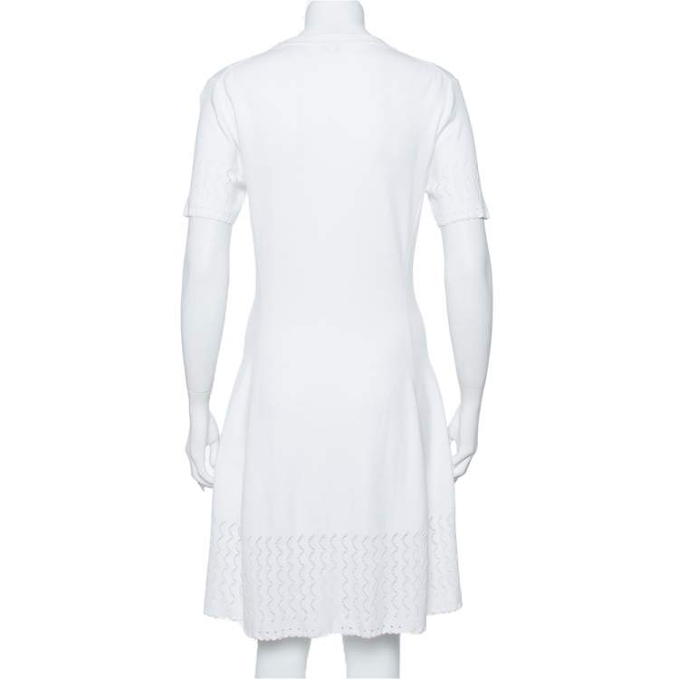 Pre Owned Kenzo White Perforated Knit Fit & Flare Dress L