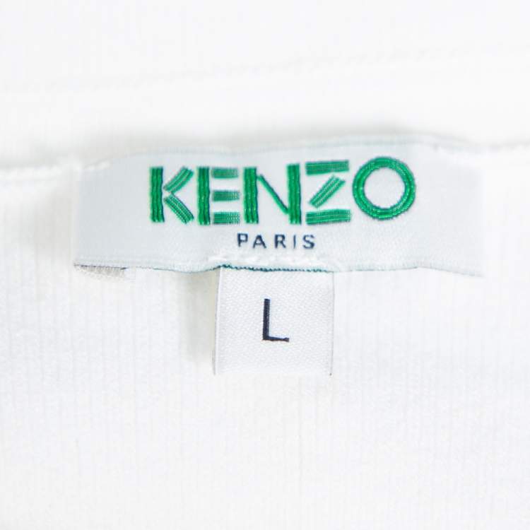 Pre Owned Kenzo White Perforated Knit Fit & Flare Dress L