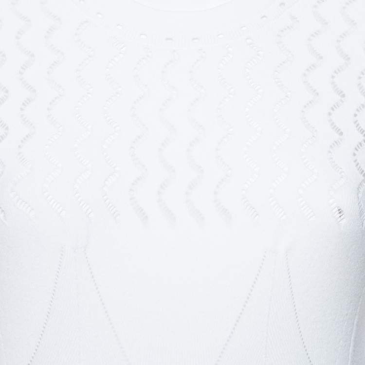 Pre Owned Kenzo White Perforated Knit Fit & Flare Dress L