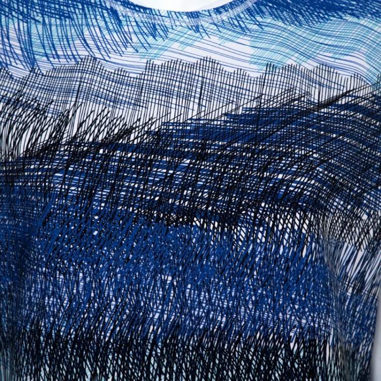 Pre Owned Kenzo Blue Neoprene Printed Sleeveless Oversized Top L
