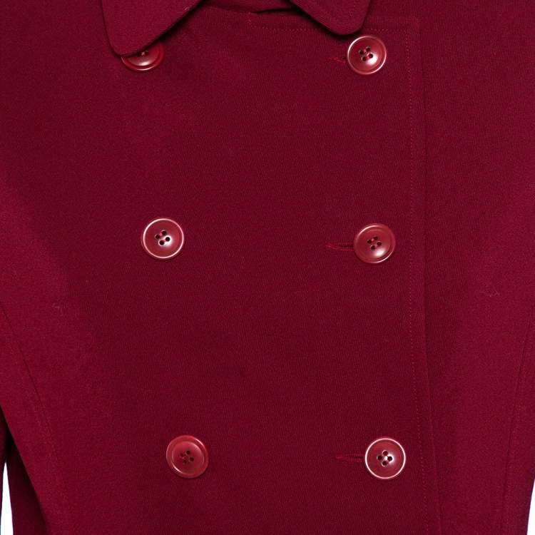 Pre Owned Kenzo Crimson Red Wool Double Breasted Cropped Blazer M