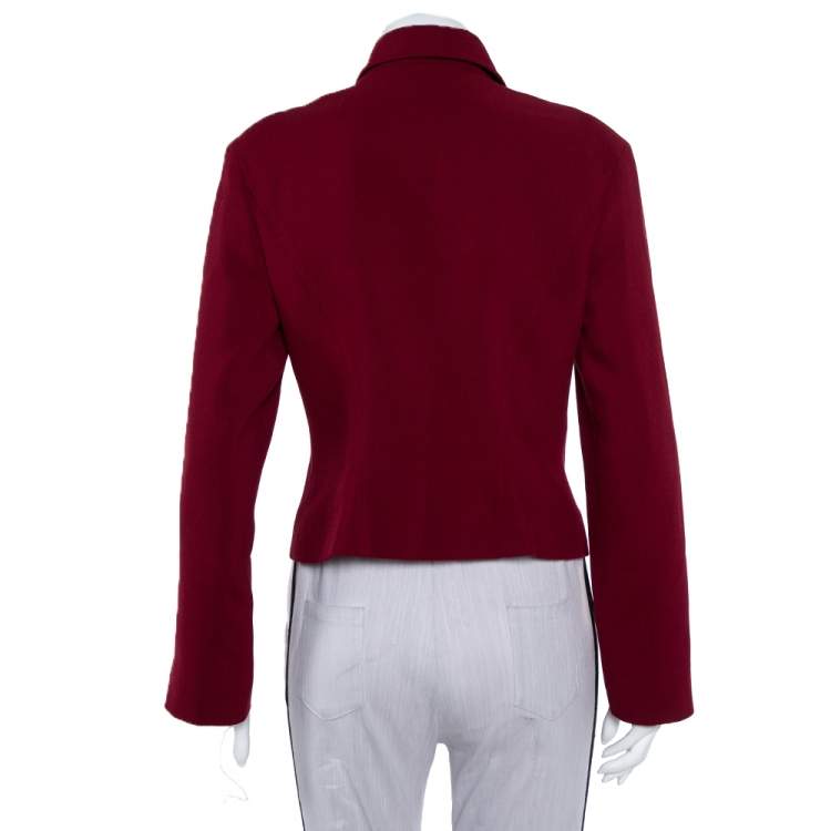 Pre Owned Kenzo Crimson Red Wool Double Breasted Cropped Blazer M