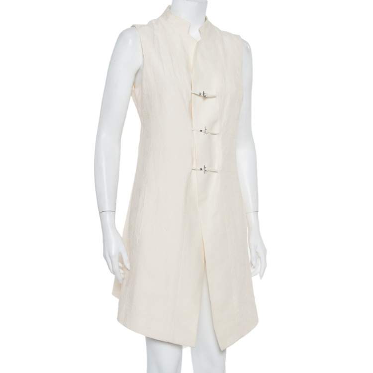 Pre Owned Kenzo Cream Embroidered Linen Mid Length Vest L