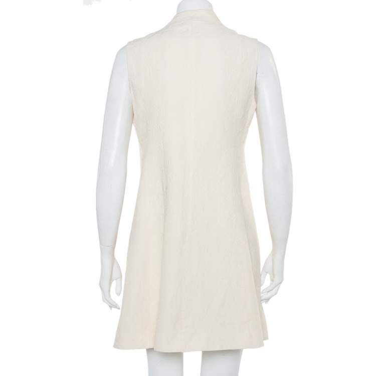 Pre Owned Kenzo Cream Embroidered Linen Mid Length Vest L