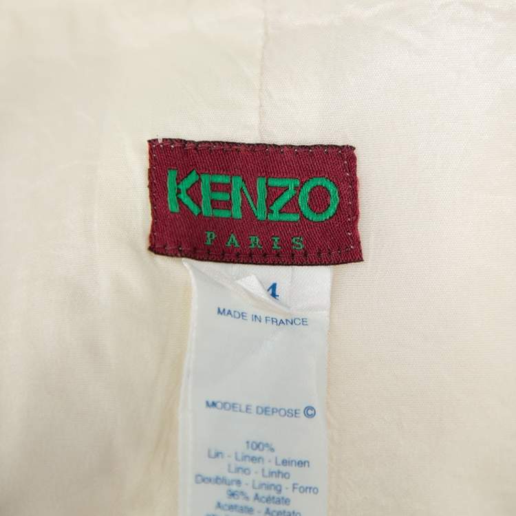 Pre Owned Kenzo Cream Embroidered Linen Mid Length Vest L