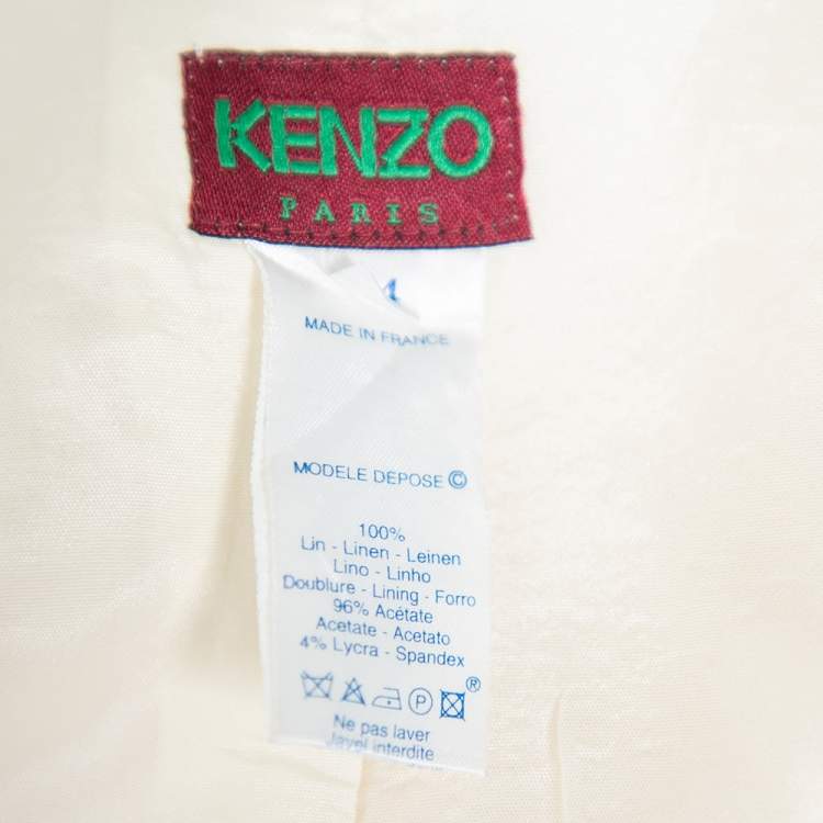 Pre Owned Kenzo Cream Embroidered Linen Mid Length Vest L