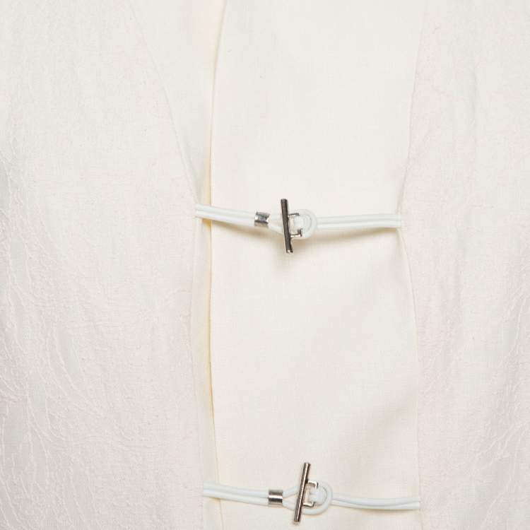 Pre Owned Kenzo Cream Embroidered Linen Mid Length Vest L
