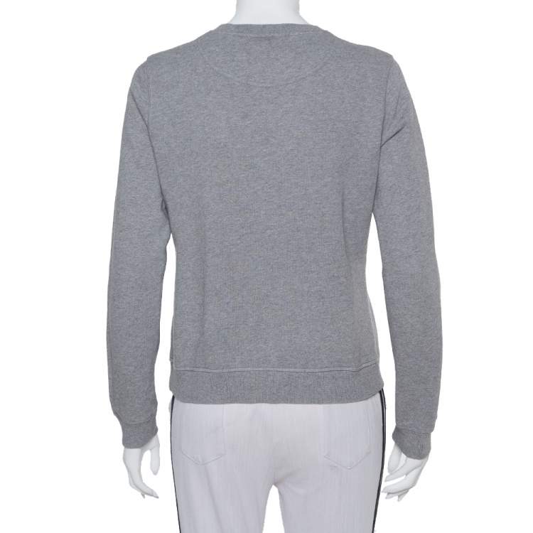 Pre Owned Kenzo Grey Tiger Motif Embroidered Cotton Crewneck Sweatshirt M