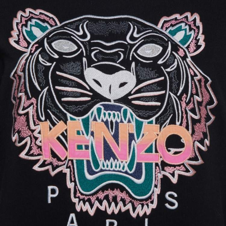 Pre Owned Kenzo Black Tiger Embroidered Cotton T-Shirt Dress M