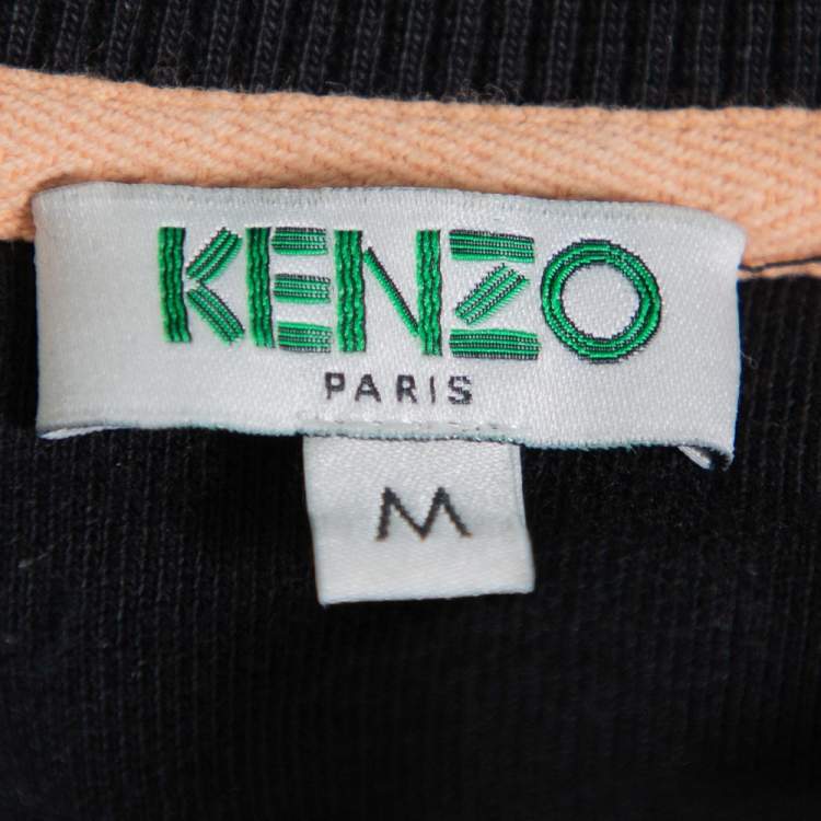Pre Owned Kenzo Black Tiger Embroidered Cotton T-Shirt Dress M