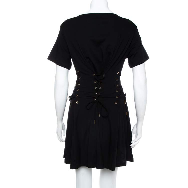 مملوكة مسبقًا Kenzo Black Logo Printed Knit Corset Detail Mini Dress XS