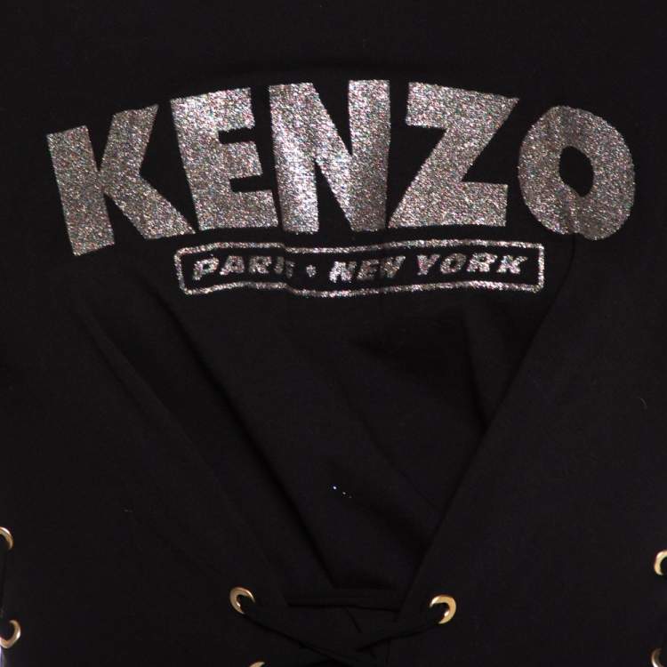 مملوكة مسبقًا Kenzo Black Logo Printed Knit Corset Detail Mini Dress XS