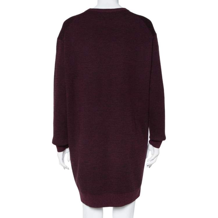 Pre Owned Kenzo Burgundy Wool Eye Embroidered Sweater Dress M