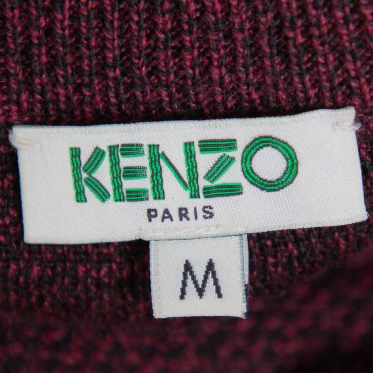 Pre Owned Kenzo Burgundy Wool Eye Embroidered Sweater Dress M