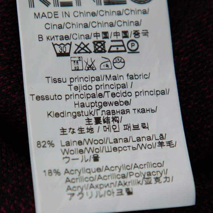 Pre Owned Kenzo Burgundy Wool Eye Embroidered Sweater Dress M