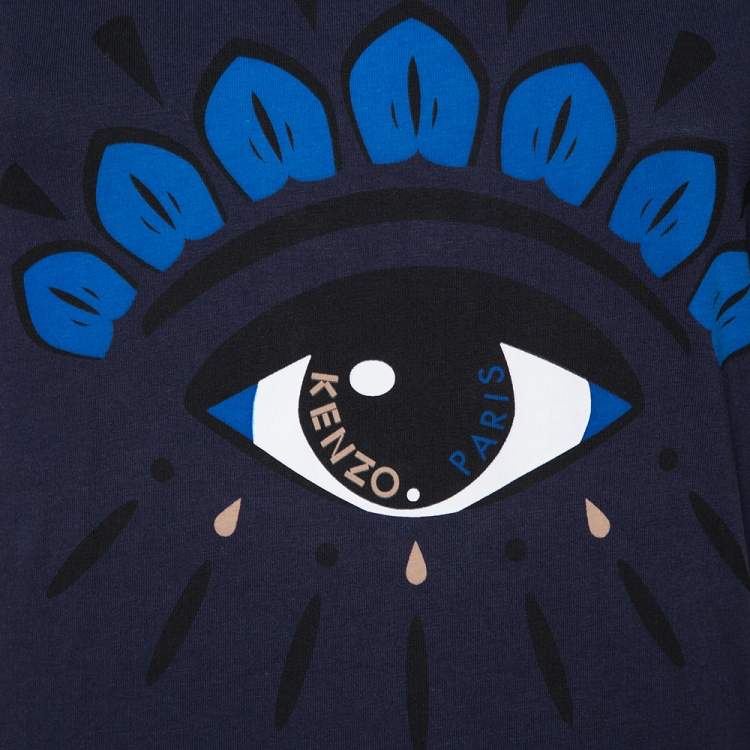Pre Owned Kenzo Navy Blue Eye Printed Cotton Crewneck T-Shirt XS