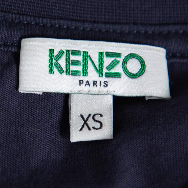 Pre Owned Kenzo Navy Blue Eye Printed Cotton Crewneck T-Shirt XS