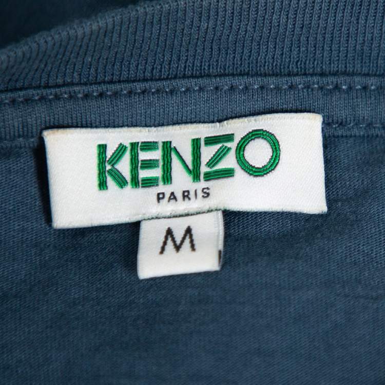 Pre Owned Kenzo Teal Green Tiger Printed Cotton Crewneck T-Shirt M