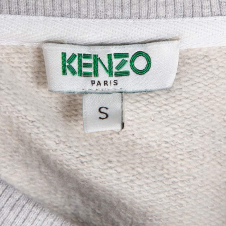 Pre Owned Kenzo Grey Tiger Motif Embroidered Cotton Crewneck Sweatshirt S