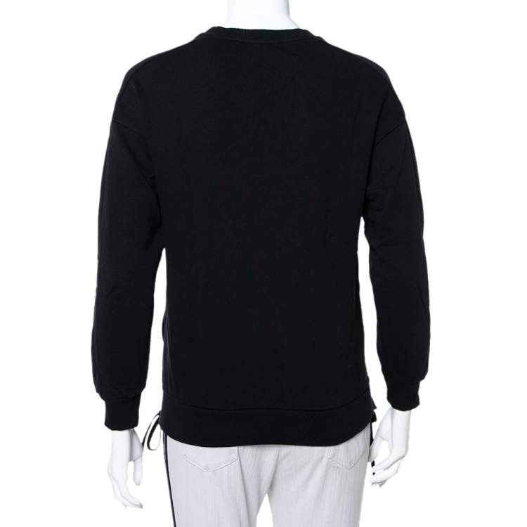 Pre Owned Kenzo Black Knit Logo Embroidered Side Zip Detail Sweatshirt S