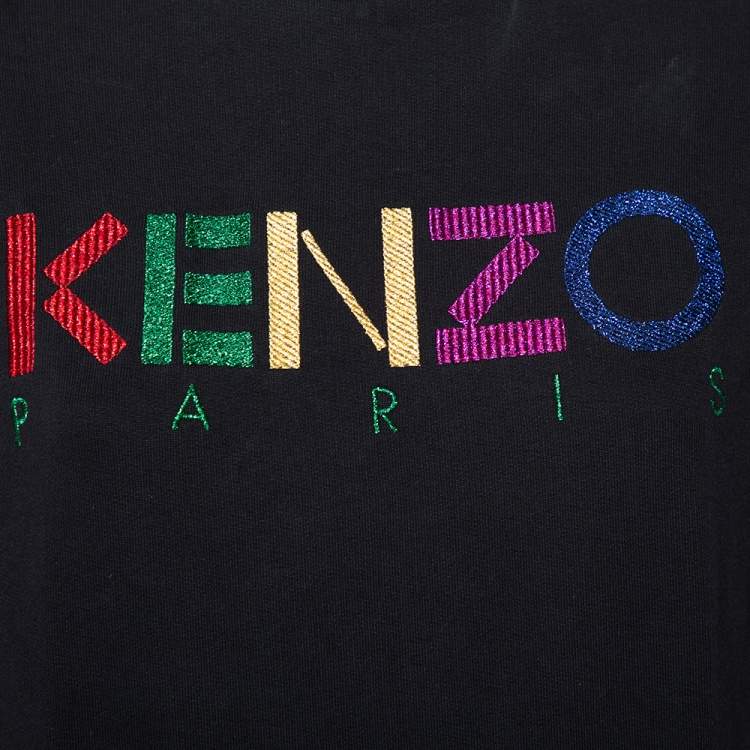 Pre Owned Kenzo Black Knit Logo Embroidered Side Zip Detail Sweatshirt S