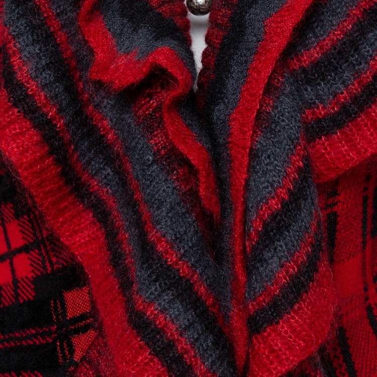 Pre Owned Kenzo Defile Red & Black Wool & Mohair Ruffled Button Front Short Cardigan S