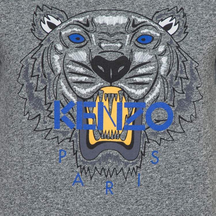 Pre Owned Kenzo Grey Cotton Tiger Printed Crewneck T-Shirt S