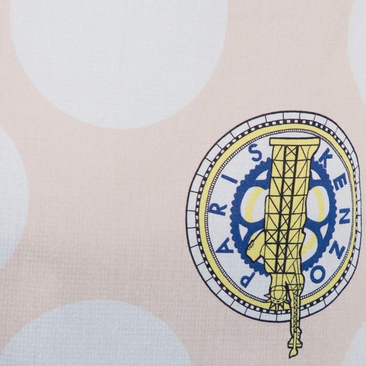 Pre Owned Kenzo Beige Polka Dot Logo Printed Cotton V-Neck Top S