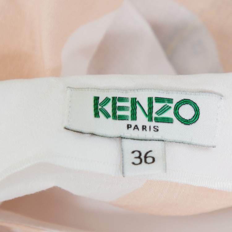 Pre Owned Kenzo Beige Polka Dot Logo Printed Cotton V-Neck Top S
