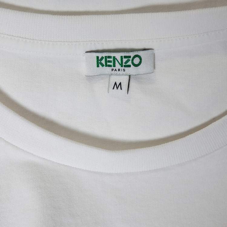 Pre Owned Kenzo White Cotton Logo Printed Sleeve Crewneck T-Shirt M