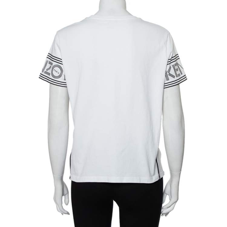 Pre Owned Kenzo White Cotton Logo Printed Sleeve Crewneck T-Shirt M