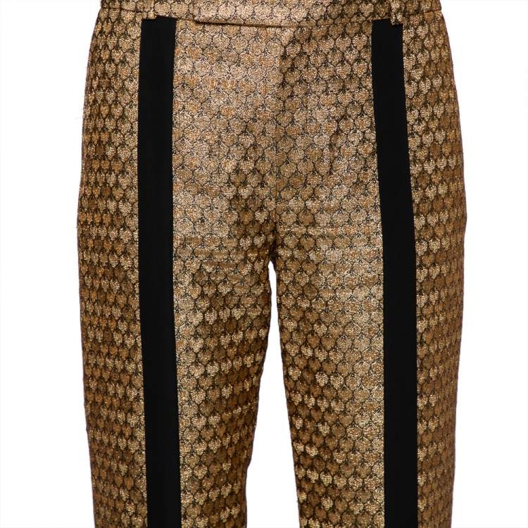 Pre Owned Kenzo Gold Brocade Contrast Trim Detail Tapered Leg Trousers S
