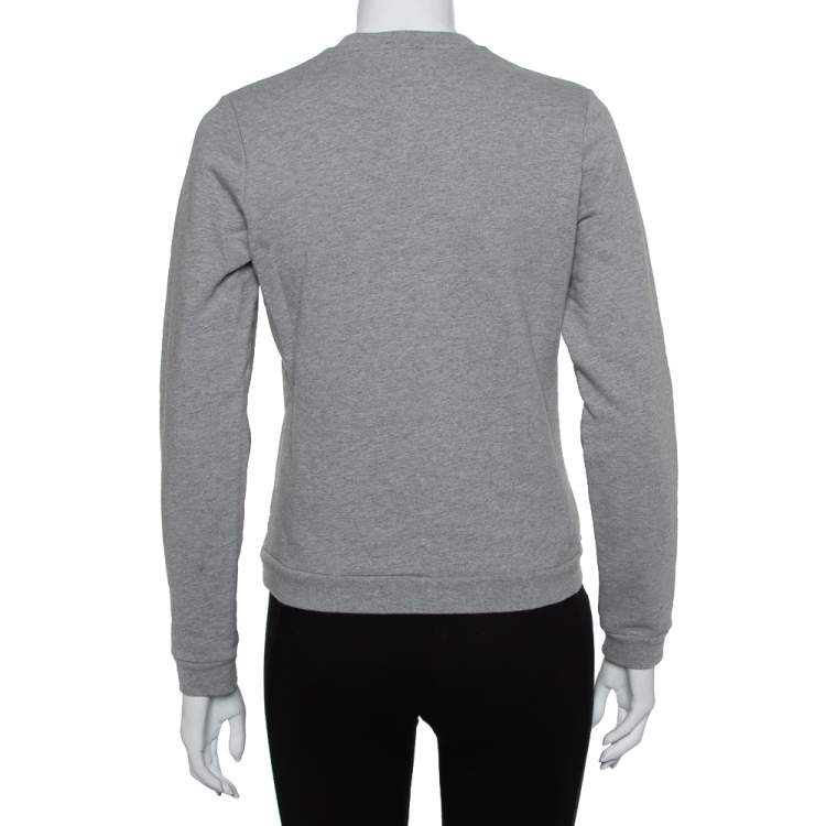 Pre Owned Kenzo Grey Tiger Logo Embroidered Cotton Crewneck Sweatshirt M