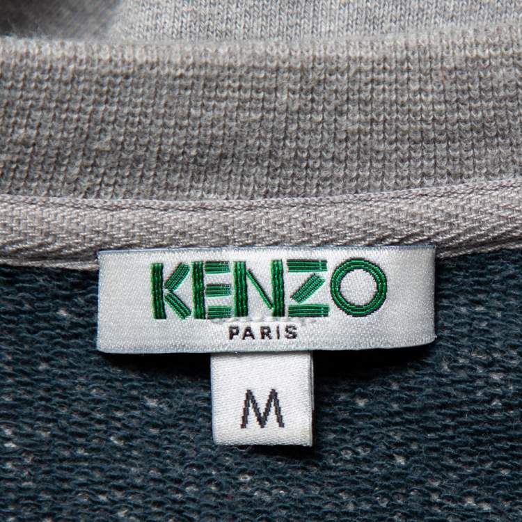 Pre Owned Kenzo Grey Tiger Logo Embroidered Cotton Crewneck Sweatshirt M