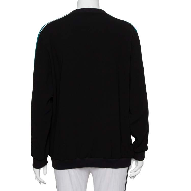 مملوكة مسبقًا Kenzo Black Crepe Tiger Logo Embroidered Contrast Detail Crewneck Sweatshirt L